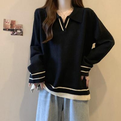 秋冬季大码胖妹妹polo领毛衣女新款宽松显瘦针织打底衫长袖1120n