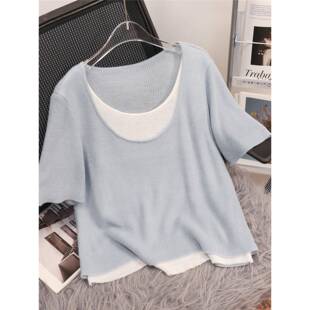 春夏时尚洋气夏装短袖T恤女冰丝针织简约百搭夏季新款薄款0210ed