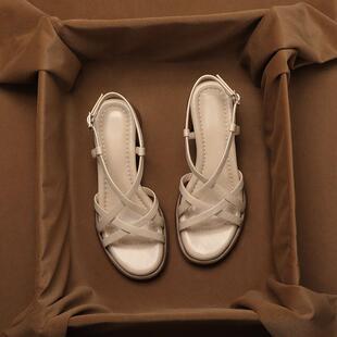 复古交叉带粗跟罗马鞋 夏款 法式 女2026新款 0325d 厚底凉鞋