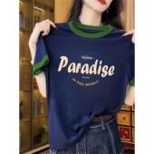 新宽松修身 对比色圆领短袖 女t恤2026夏季 看起来利基设计印花0202r