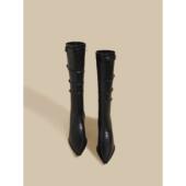 春季 饰帅气显瘦0128ed 尖头细高跟长靴女黑色皮带装 2026秋冬季 新款