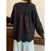 女打底衫 t恤法式 镂空蕾丝正肩长袖 春季 2026春大尺码 胖洋派小0206k