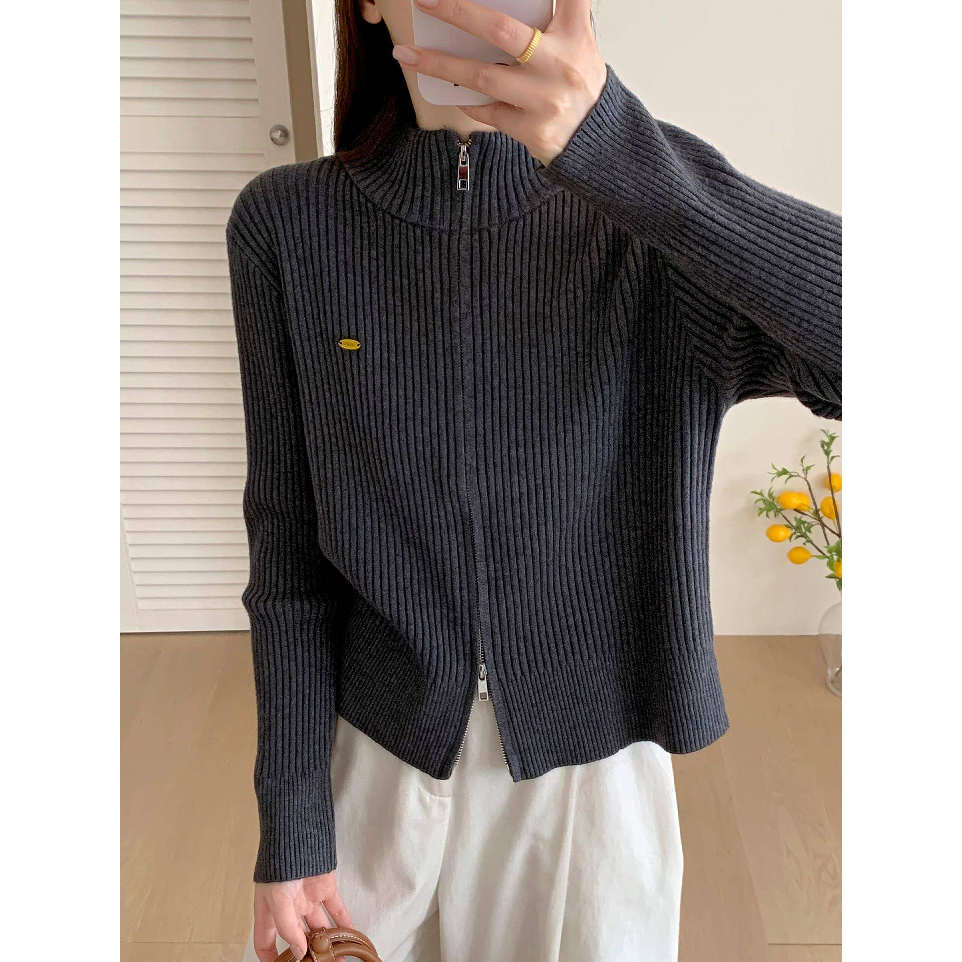 双拉炼针织开衫女2025秋季韩版新款纯色百搭毛衣外套宽松上1207e