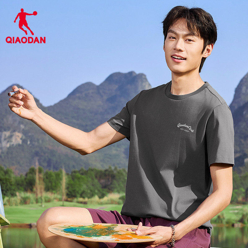 乔丹短袖T恤衫男2026夏季圆领纯色纯棉运动T恤简约百搭休闲上衣女