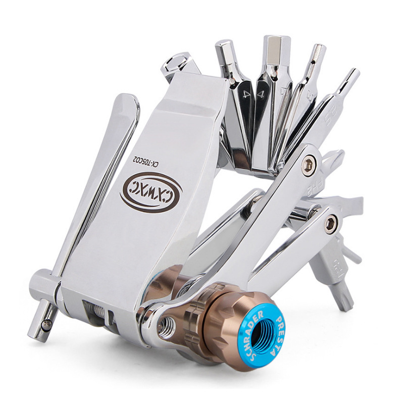 自行车维修组合工具 山地车多功能折叠维修工具T05氮气瓶运动装备