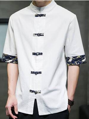 Retro Casual Shirts Men Chinese Traditional Clothing Clothes