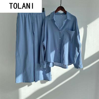 Ladies 2 Piece Set 2022 Cotton Linen Shirt Suit Loose Pants