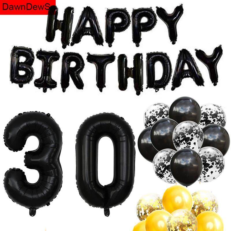 Gold Black 30th Birthday Balloons Air Confetti Baloon