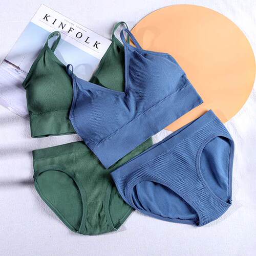 ATHVOTAR Seamless Lingerie Set Underwear Women Ribbed Bra&am