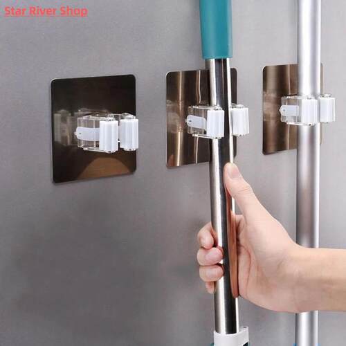 Adhesive MultiPurpose Hooks Wall Mounted Mop Organizer Hold