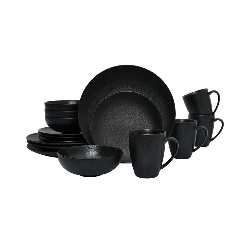 ceramic black plates bowl dinnerware Set of 4 set of 16件套