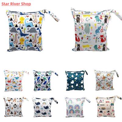 Baby Diaper Bag Cartoon Print Waterproof Wet Dry Nappy Zippe