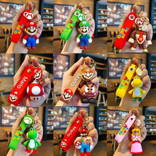 Super Mario Bros Keychain Anime Figure Toad Yoshi Decoration