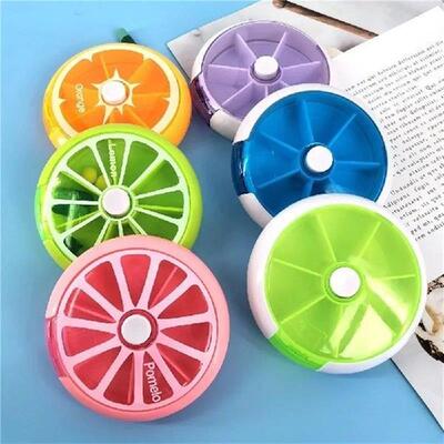Portable Pill Box Weekly Rotating Split Fruit Points Drug