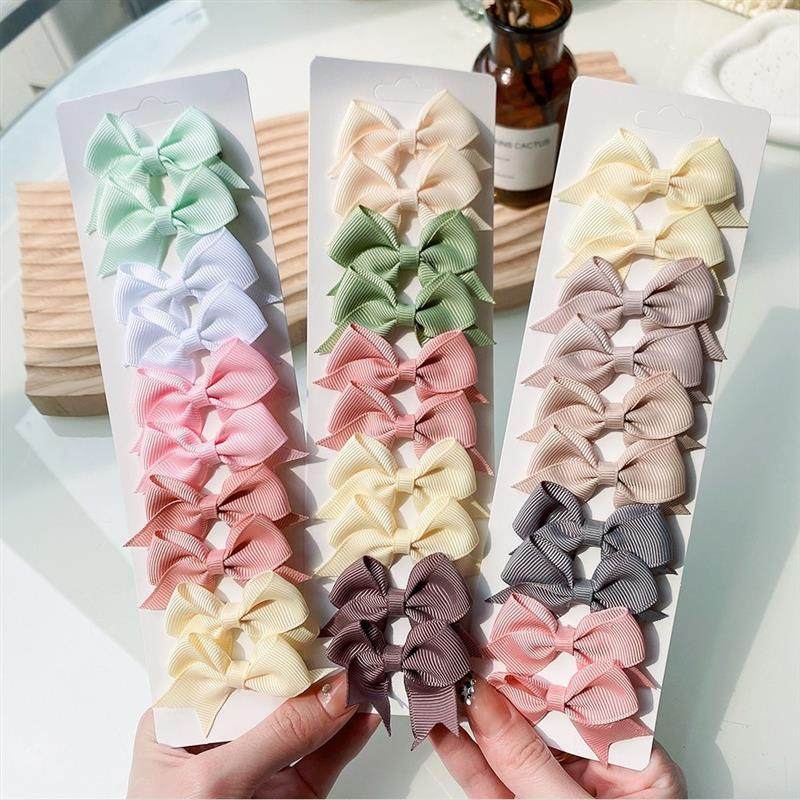 10Pcs/Set New Cute Solid Ribbon Bowknot Hair Clips for Baby
