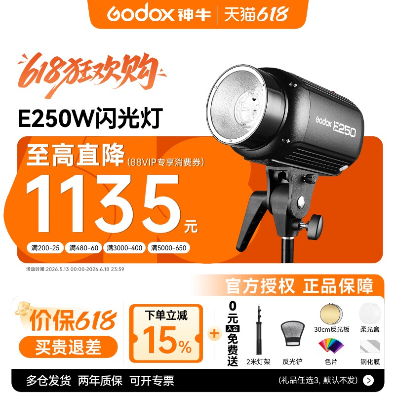 Godox 神牛E250 摄影闪光灯SK400ii 二代专业室内摄影棚灯小先锋250W证件照打光SK300静物产品拍照400W补光灯