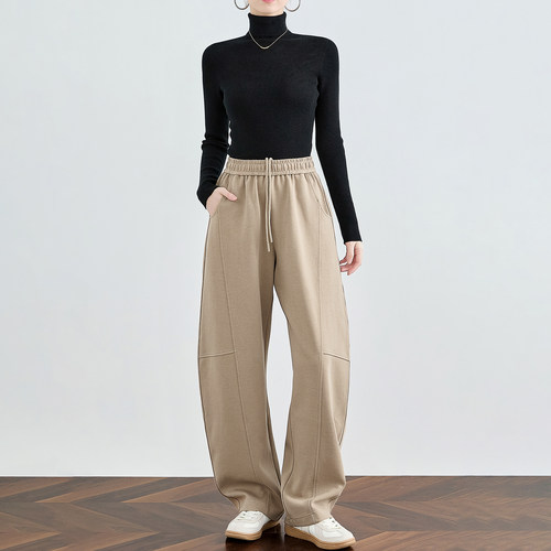 松紧腰卫裤垂感阔腿裤