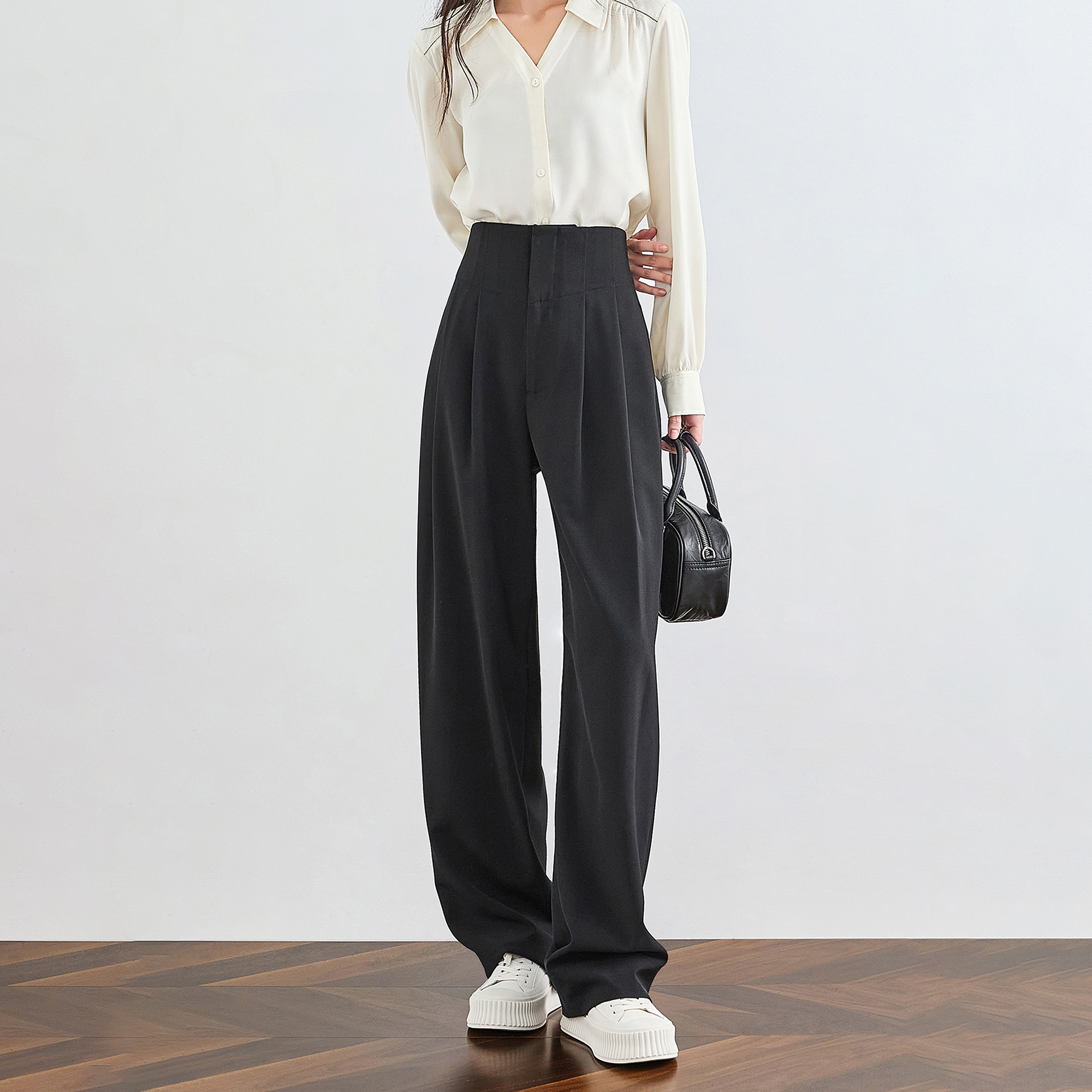 小个子阔腿裤高腰显瘦垂感西装裤