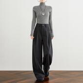 小个子冬季 休闲裤 宽松直筒垂坠感加厚灰色西装 奕兮毛呢阔腿裤 裤 女