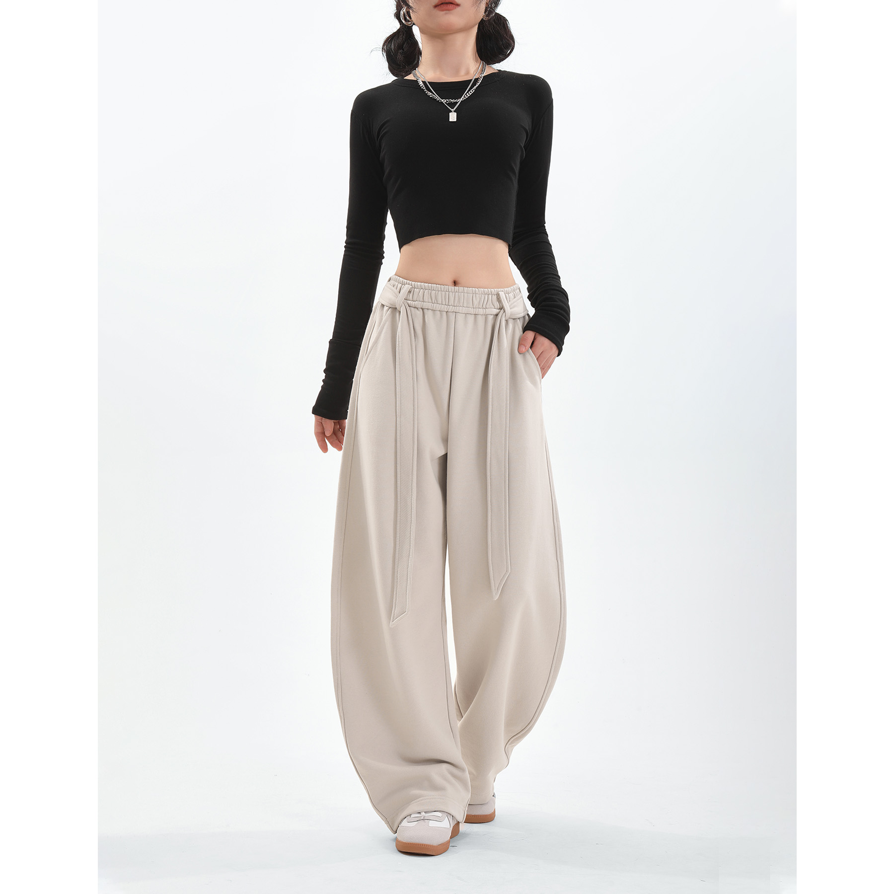 杏仁灰宽松休闲香蕉卫裤