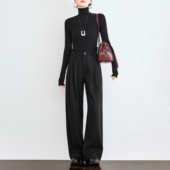 黑色阔腿裤 奕兮小个子加厚西装 女高腰显瘦直筒裤 秋冬加绒休闲裤 裤