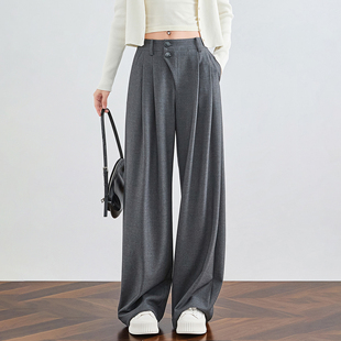 显瘦拖地长裤 奕兮小个子垂感阔腿西装 高腰显高直筒裤 醋酸休闲裤 裤