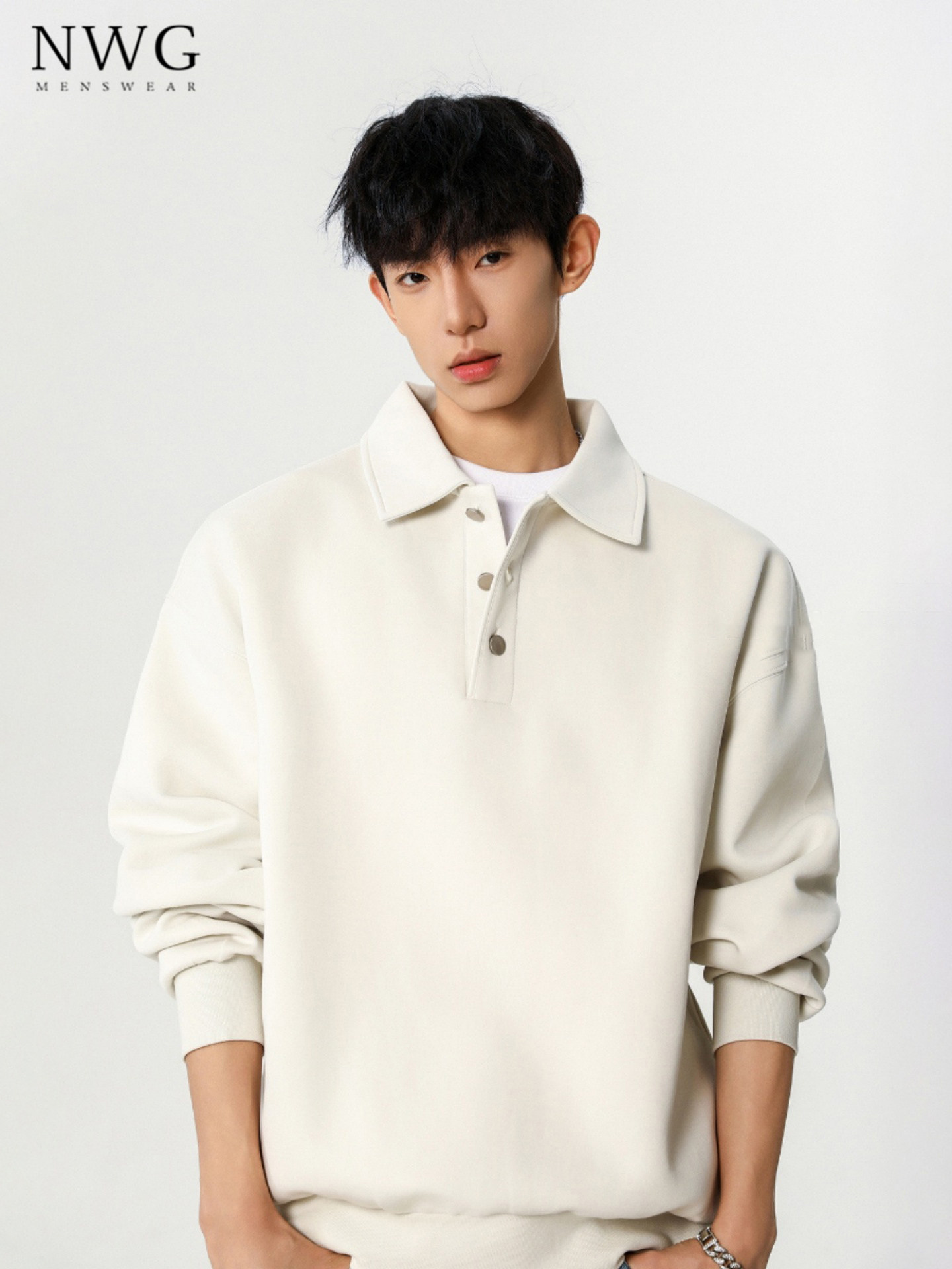 重磅长袖POLO衫卫衣男春秋季新款美式覆古宽松翻领外套男休闲上衣