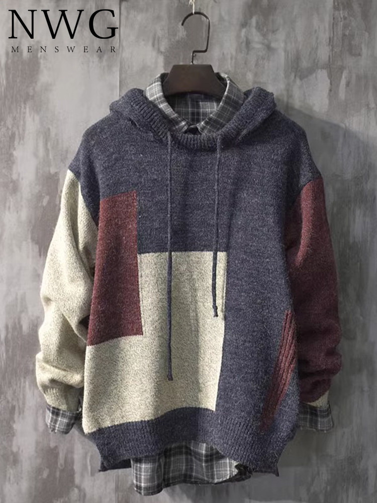 针织衫连帽卫衣男潮牌秋冬季2025新款慵懒风宽松毛衣套头休闲外套