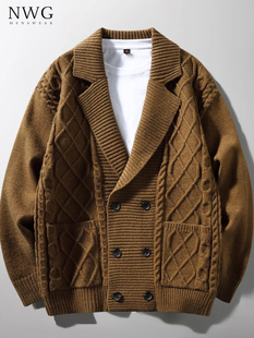 外穿休闲毛衫 针织西装 加厚高级感宽松毛衣开衫 新款 线衣 外套男冬季