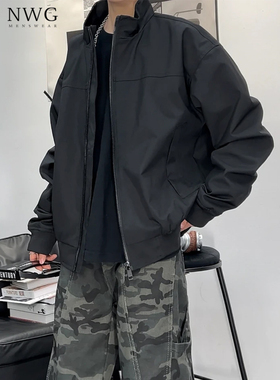 黑色短款立领飞行夹克男春秋季新款美式宽松三防冲锋衣男休闲外套