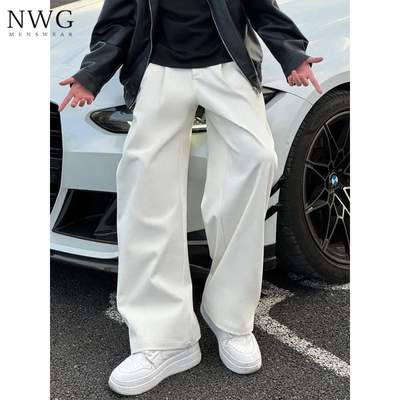 垂坠感白色西裤男春秋季新款宽松直筒弯刀阔腿裤子高级感休闲长裤