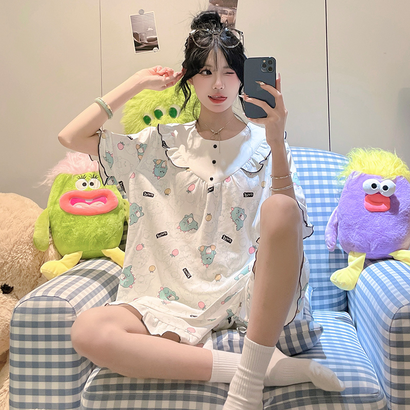 新款加肥加大码睡衣女夏季短袖