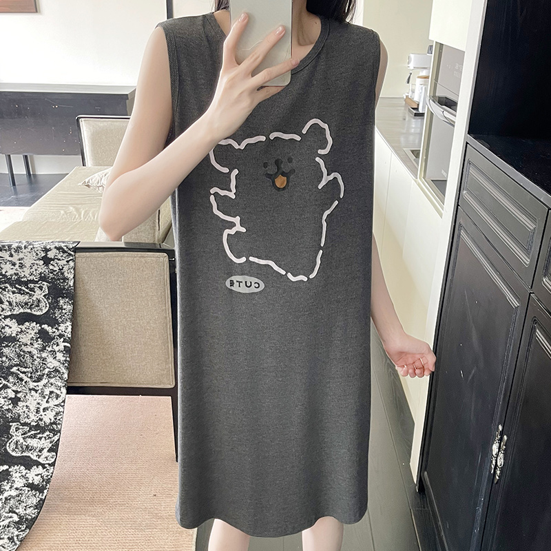 无袖背心裙夏季莫代尔睡裙女中长款睡衣卡通打底百搭休闲风家居服