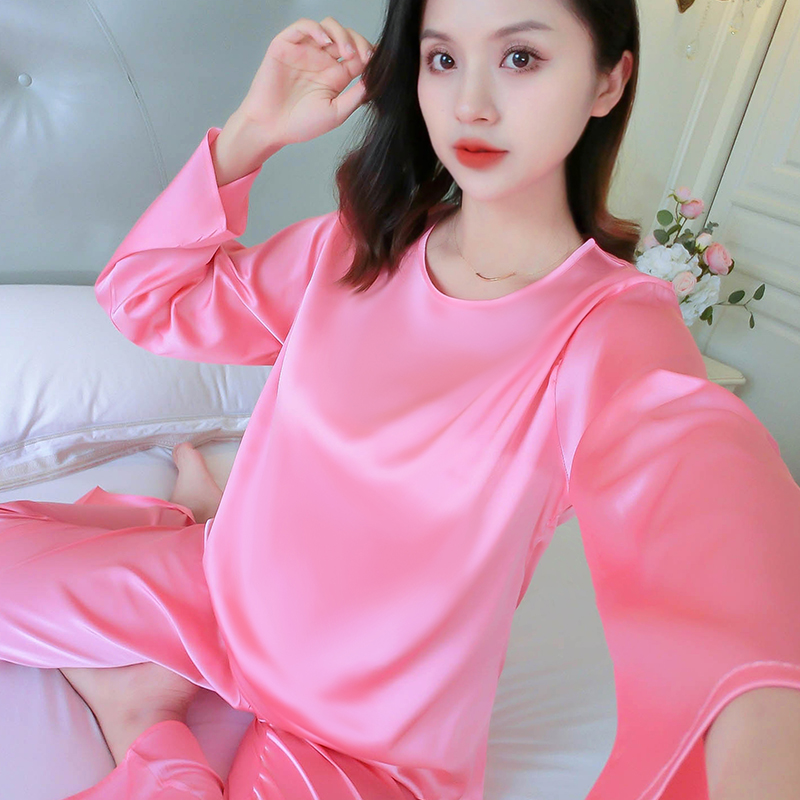 甜美薄款冰丝简约大码女睡衣套装