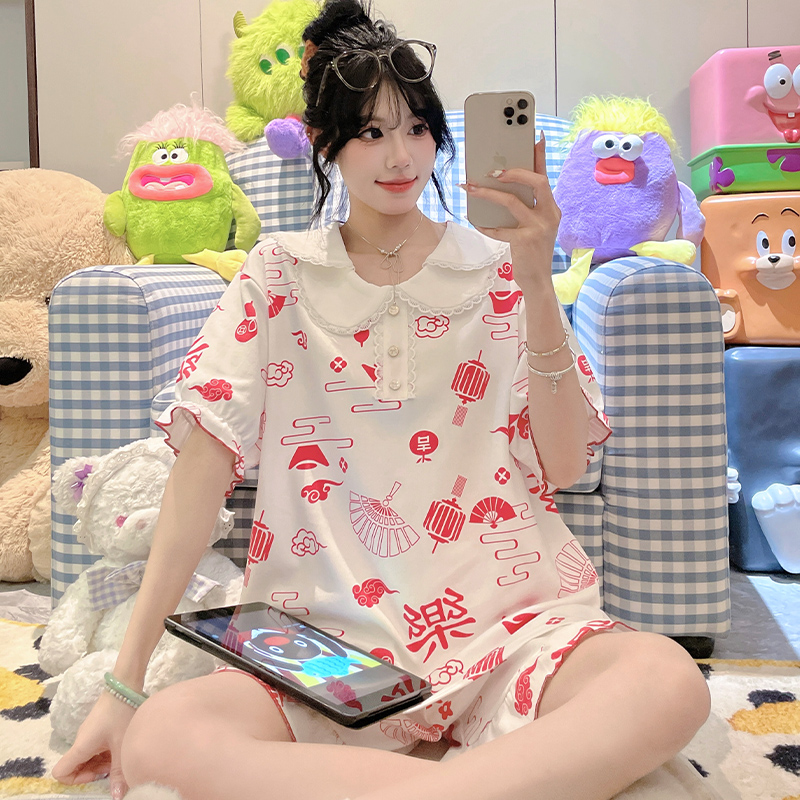 新款加肥加大码睡衣女夏季短袖