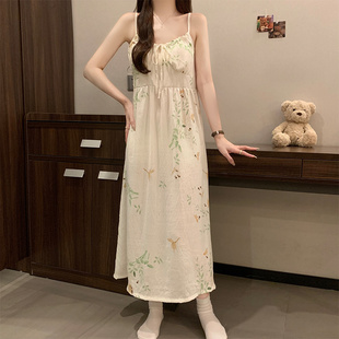 新款 夏季 带胸垫睡裙女吊带花边小香风睡衣可爱宽松休闲外穿家居服
