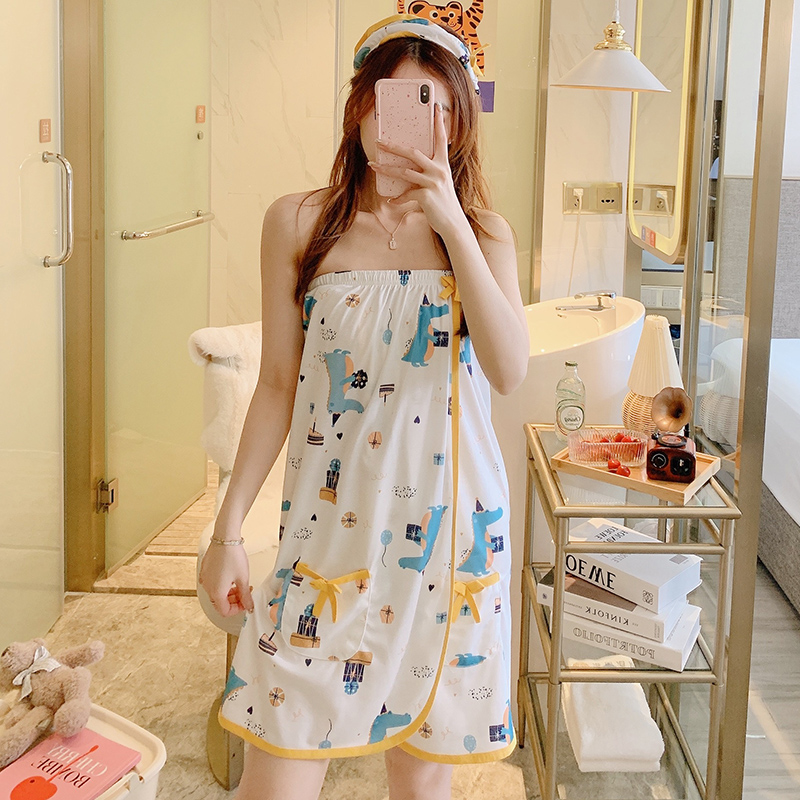 針織棉女士性感送頭巾浴袍