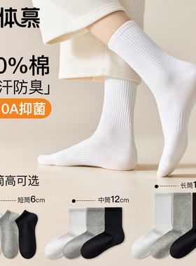 白色袜子女款纯棉秋冬中筒袜无骨抗起球长袜运动吸汗防臭短袜春秋