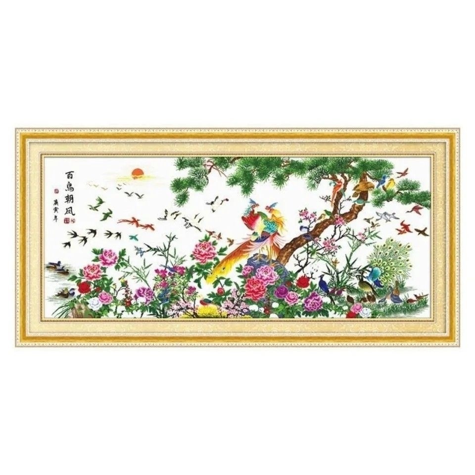 纯手工十字绣成品新款花草百鸟朝十字绣成品