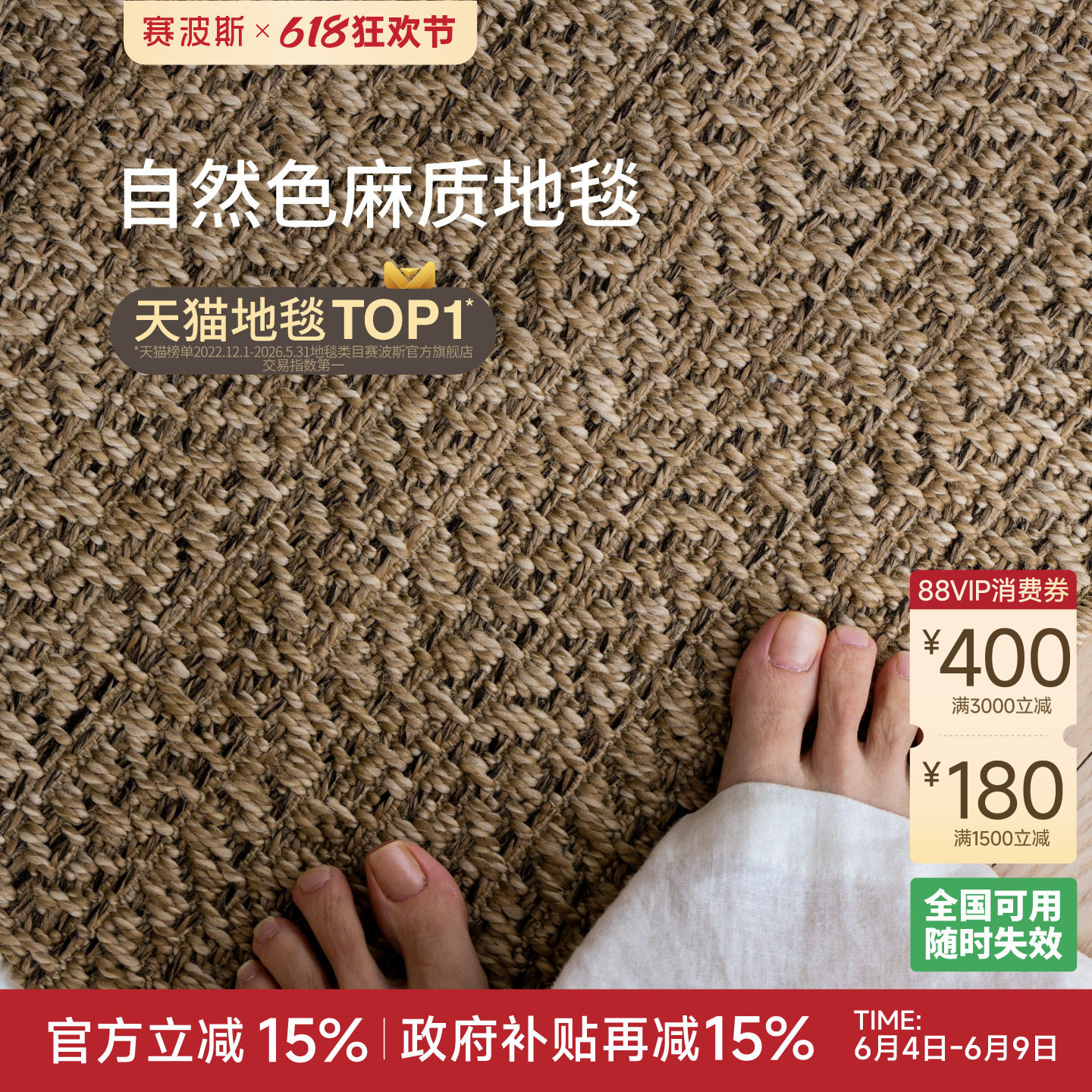 赛波斯土耳其进口平织地毯耐磨耐脏轻奢高级感原木中古风客厅卧室