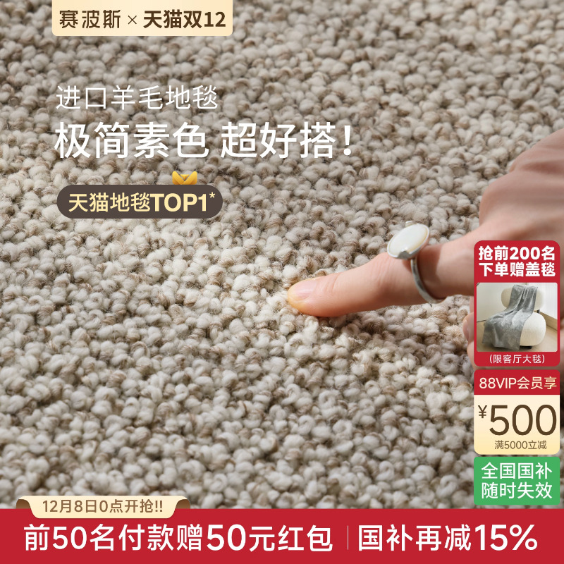 赛波斯进口素色简约羊毛客厅地毯