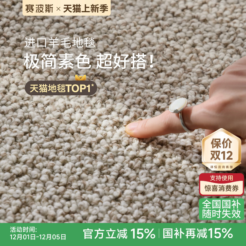 赛波斯进口素色简约羊毛客厅地毯