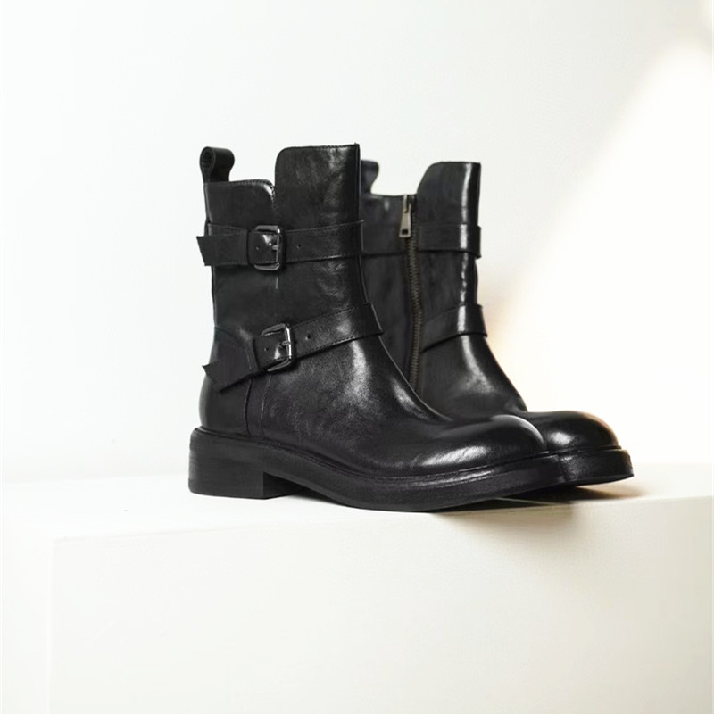 秋季帅气真皮复古机车靴