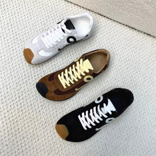 2025新款 外贸原单时尚 真皮拼色复古春秋季 女休闲运动鞋 华夫阿甘鞋