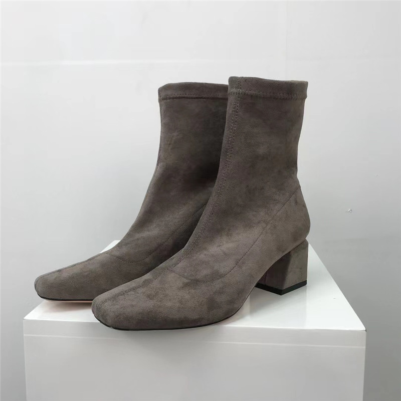FOREIGN TRADE ORIGINAL SINGLE BOOTS WOMENS ELASTIC SKINNY BOOTS SOCK BOOTS HIGH HEELS BLOCK HEELS RETRO SQUARE TOE SPRING AND AUTUMN SINGLE BOOTS VERSATILE