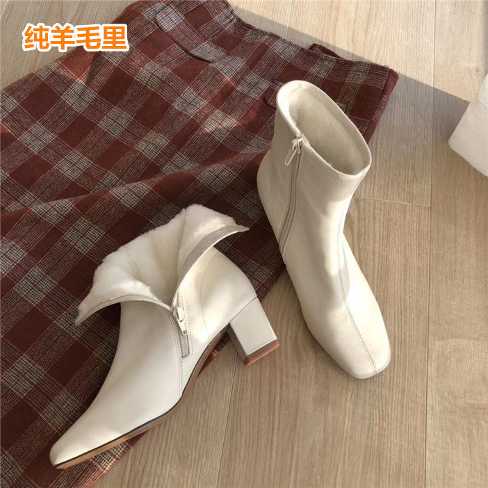 加绒加厚棉高跟纯羊毛保暖短靴