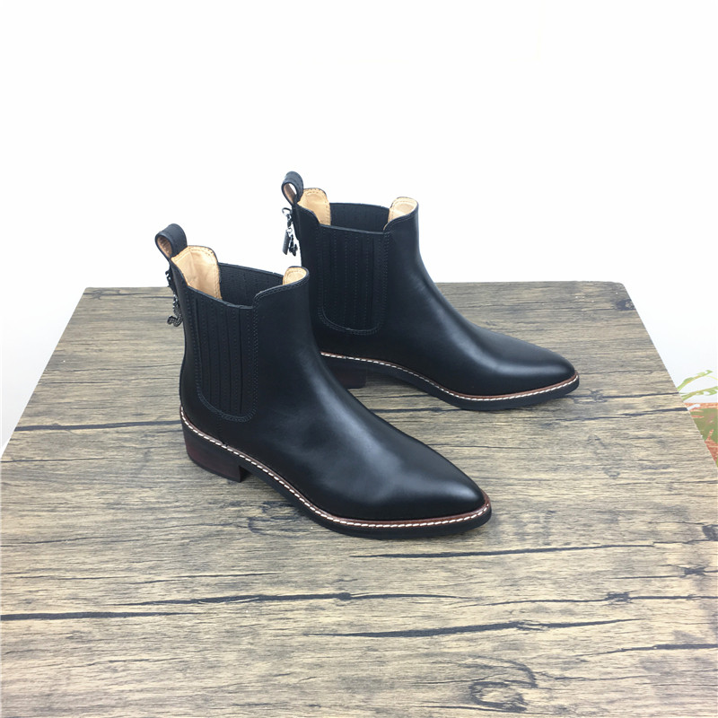 DEVRIEN CHELSEA BOOTS WOMENS ANKLES REAL DEERSKIN POINTED-TOE BLOCK HEEL MID-HEEL RETRO SPRING-AUTUMN SINGLE 2024 NEW