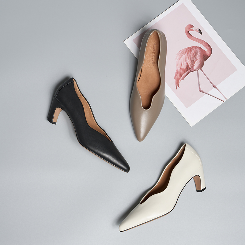 KD羊皮鹿皮舒适粗高跟浅口单鞋女