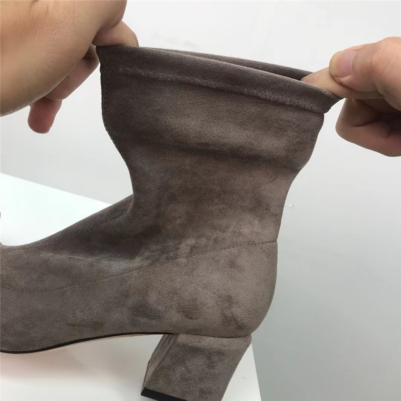 FOREIGN TRADE ORIGINAL SINGLE BOOTS WOMENS ELASTIC SKINNY BOOTS SOCK BOOTS HIGH HEELS BLOCK HEELS RETRO SQUARE TOE SPRING AND AUTUMN SINGLE BOOTS VERSATILE