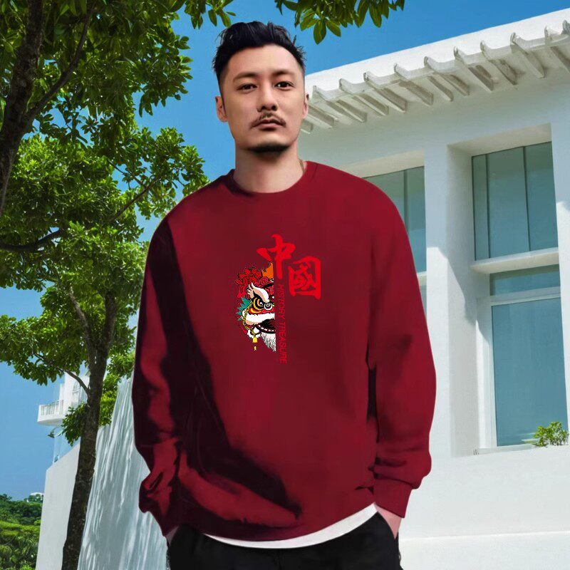 潮牌新款余文乐加绒卫衣男士秋冬薄款套头宽松无帽长袖衫情侣上衣